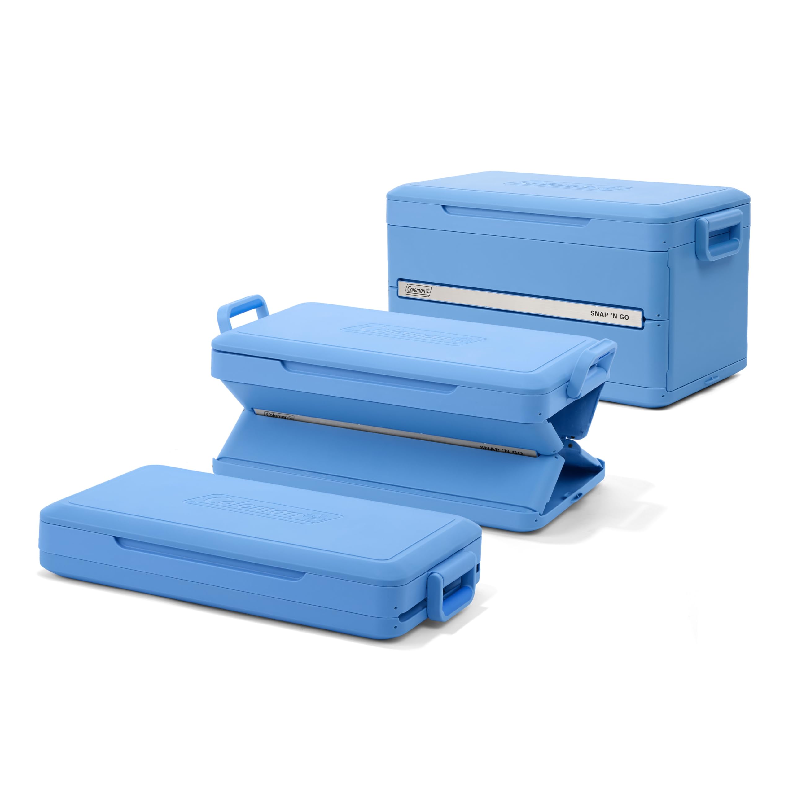 Coleman Snap 'N Go 45-Quart Collapsible Hard Cooler, Portable Hard-Sided Cooler with Waterproof Removable Liner, Spacing-Saving & Quick Set Up, 55 Hours Cold, Sapphire Blue