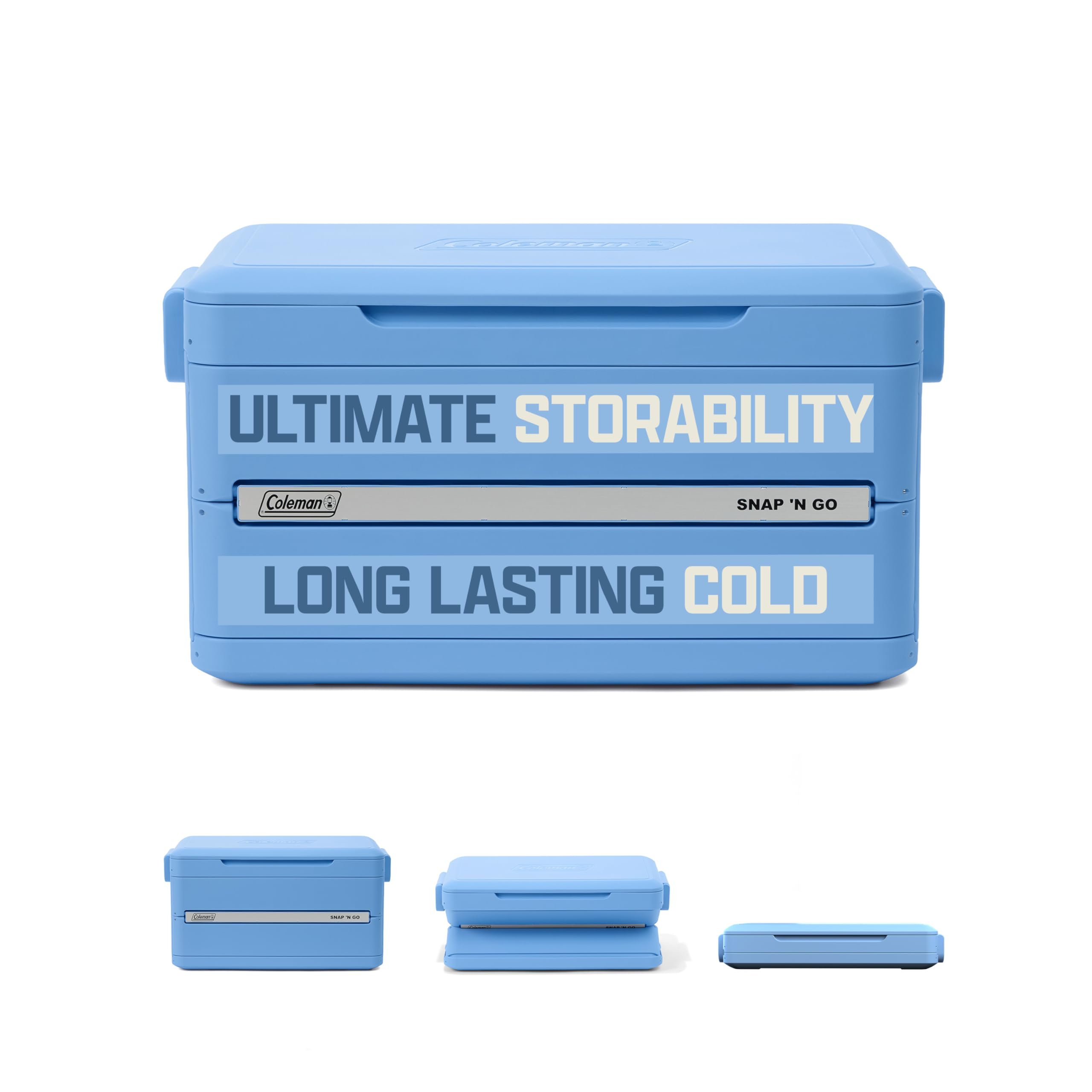 Coleman Snap 'N Go 45-Quart Collapsible Hard Cooler, Portable Hard-Sided Cooler with Waterproof Removable Liner, Spacing-Saving & Quick Set Up, 55 Hours Cold, Sapphire Blue