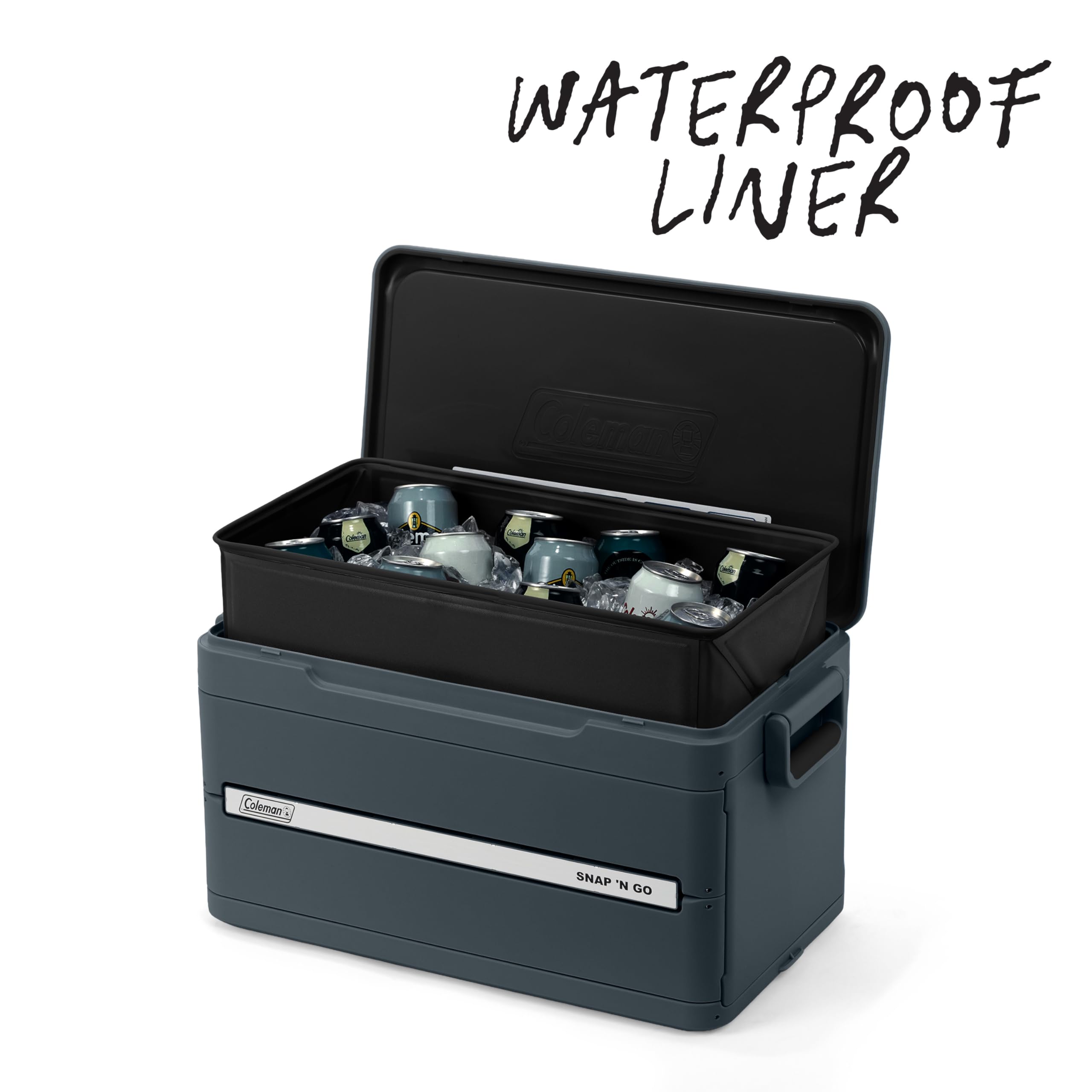 Coleman Snap 'N Go 45-Quart Collapsible Hard Cooler, Portable Hard-Sided Cooler with Waterproof Removable Liner, Spacing-Saving & Quick Set Up, 55 Hours Cold, Sapphire Blue