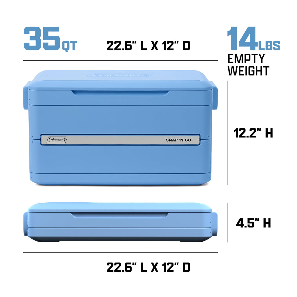 Coleman Snap 'N Go 45-Quart Collapsible Hard Cooler, Portable Hard-Sided Cooler with Waterproof Removable Liner, Spacing-Saving & Quick Set Up, 55 Hours Cold, Sapphire Blue