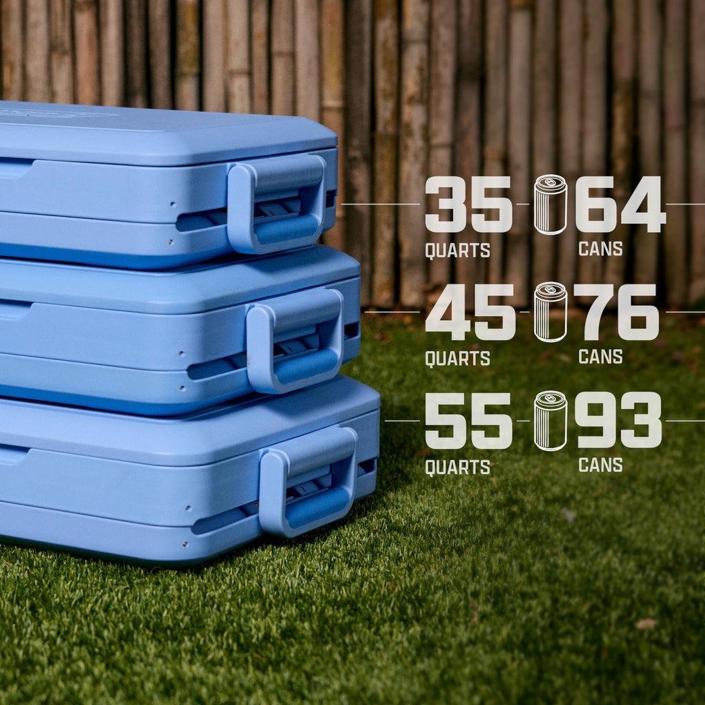 Coleman Snap 'N Go 45-Quart Collapsible Hard Cooler, Portable Hard-Sided Cooler with Waterproof Removable Liner, Spacing-Saving & Quick Set Up, 55 Hours Cold, Sapphire Blue