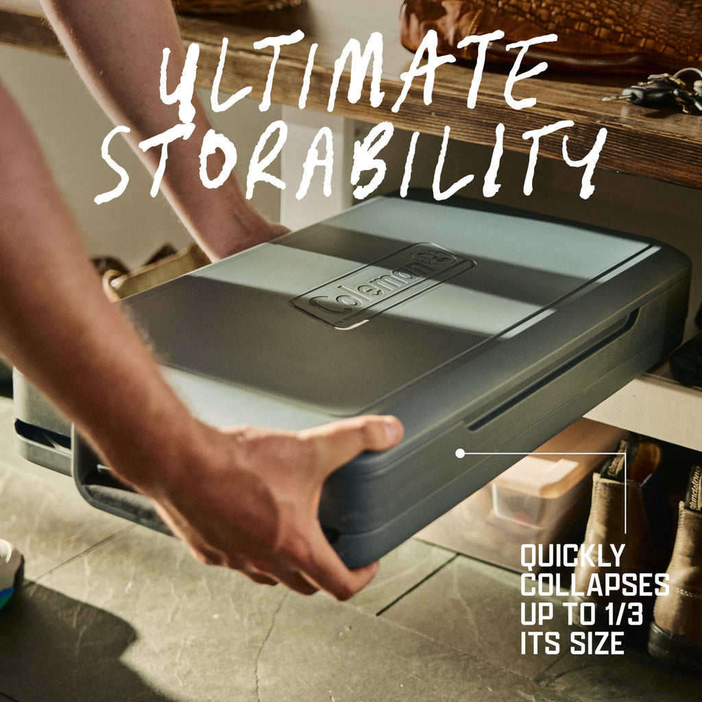 Coleman Snap 'N Go 45-Quart Collapsible Hard Cooler, Portable Hard-Sided Cooler with Waterproof Removable Liner, Spacing-Saving & Quick Set Up, 55 Hours Cold, Sapphire Blue