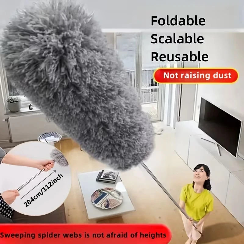Extendable Microfiber Duster Wand, 284cm/112in - Flexible, Retractable Pole for High Ceilings, Furniture & Car Interiors - No Ba