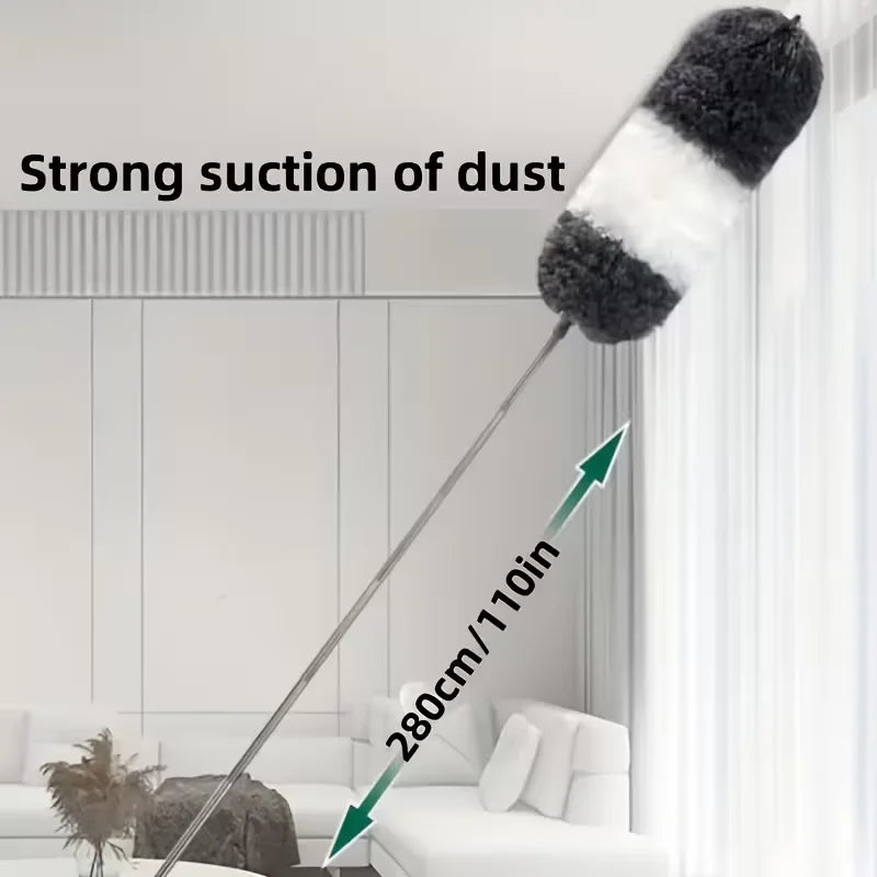 Extendable Microfiber Duster Wand, 284cm/112in - Flexible, Retractable Pole for High Ceilings, Furniture & Car Interiors - No Ba