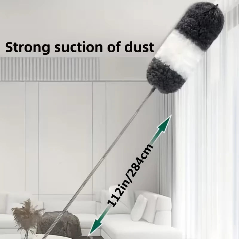 Extendable Microfiber Duster Wand, 284cm/112in - Flexible, Retractable Pole for High Ceilings, Furniture & Car Interiors - No Ba