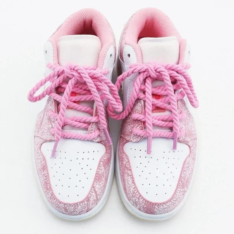 1Pair Round Twisted Rope Laces Kid Adult Sneaker 6MM Width Cotton Shoelace Rubber Bands for Casual Shoe 120/140/160CM Accessorie