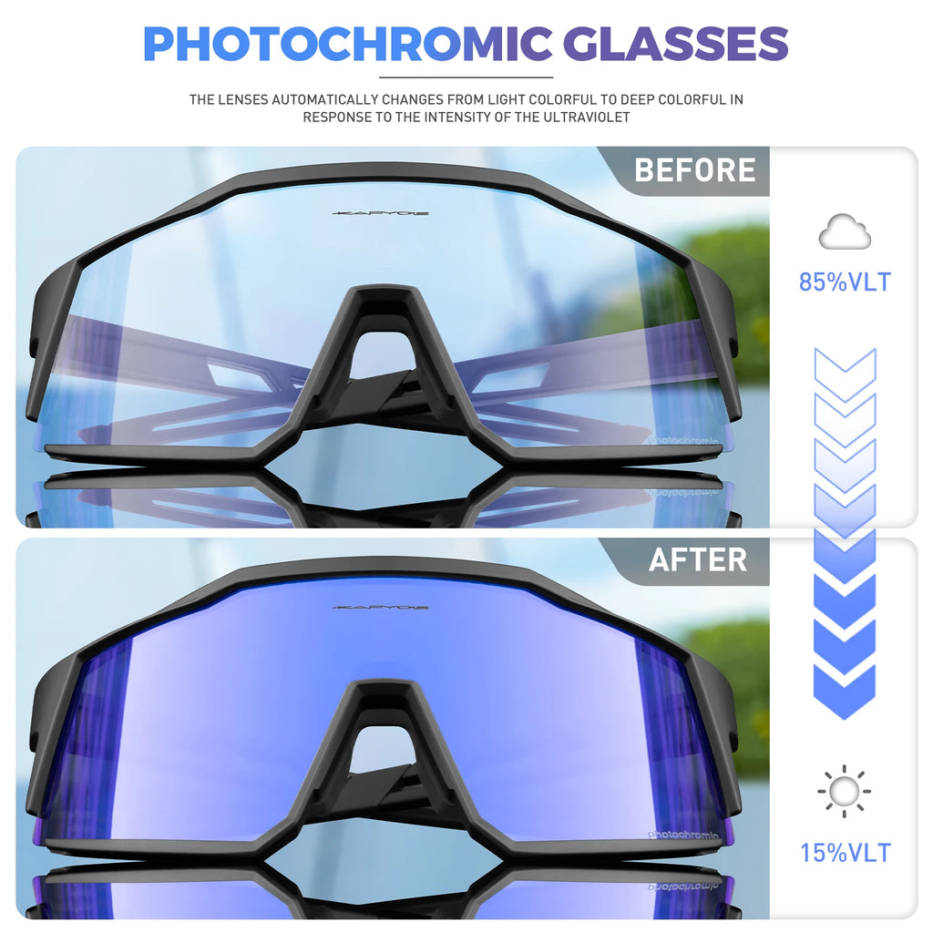 KAPVOE Color Photochromic Cycling Glasses Outdoor Running Sunglasses MTB Cycling Sunglasses Fashion Hiking Drive Sports Glasses