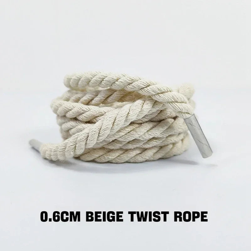 1Pair Round Twisted Rope Laces Kid Adult Sneaker 6MM Width Cotton Shoelace Rubber Bands for Casual Shoe 120/140/160CM Accessorie