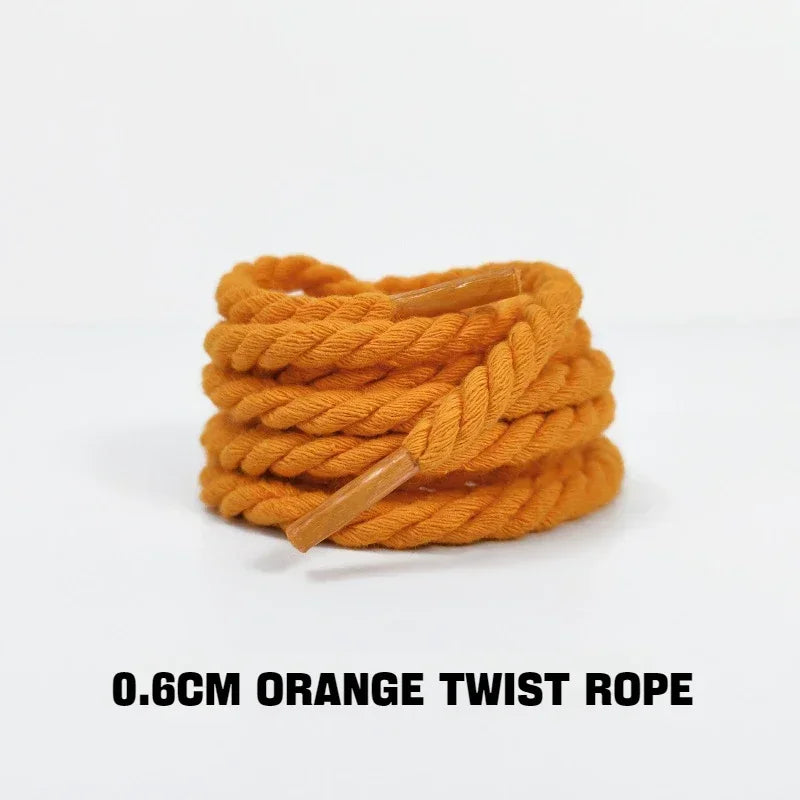 1Pair Round Twisted Rope Laces Kid Adult Sneaker 6MM Width Cotton Shoelace Rubber Bands for Casual Shoe 120/140/160CM Accessorie