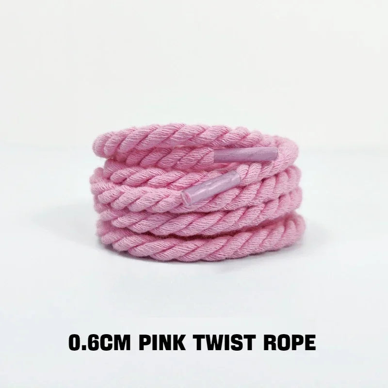 1Pair Round Twisted Rope Laces Kid Adult Sneaker 6MM Width Cotton Shoelace Rubber Bands for Casual Shoe 120/140/160CM Accessorie