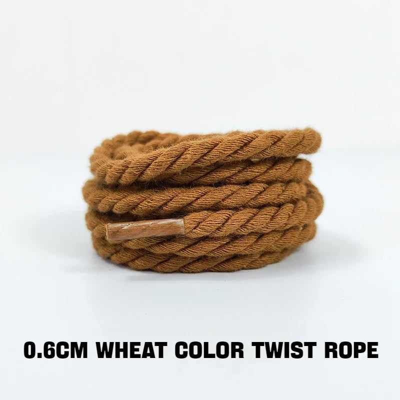 1Pair Round Twisted Rope Laces Kid Adult Sneaker 6MM Width Cotton Shoelace Rubber Bands for Casual Shoe 120/140/160CM Accessorie
