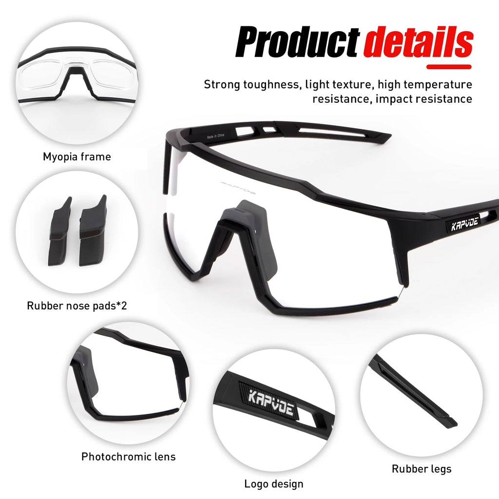 KAPVOE Color Photochromic Cycling Glasses Outdoor Running Sunglasses MTB Cycling Sunglasses Fashion Hiking Drive Sports Glasses