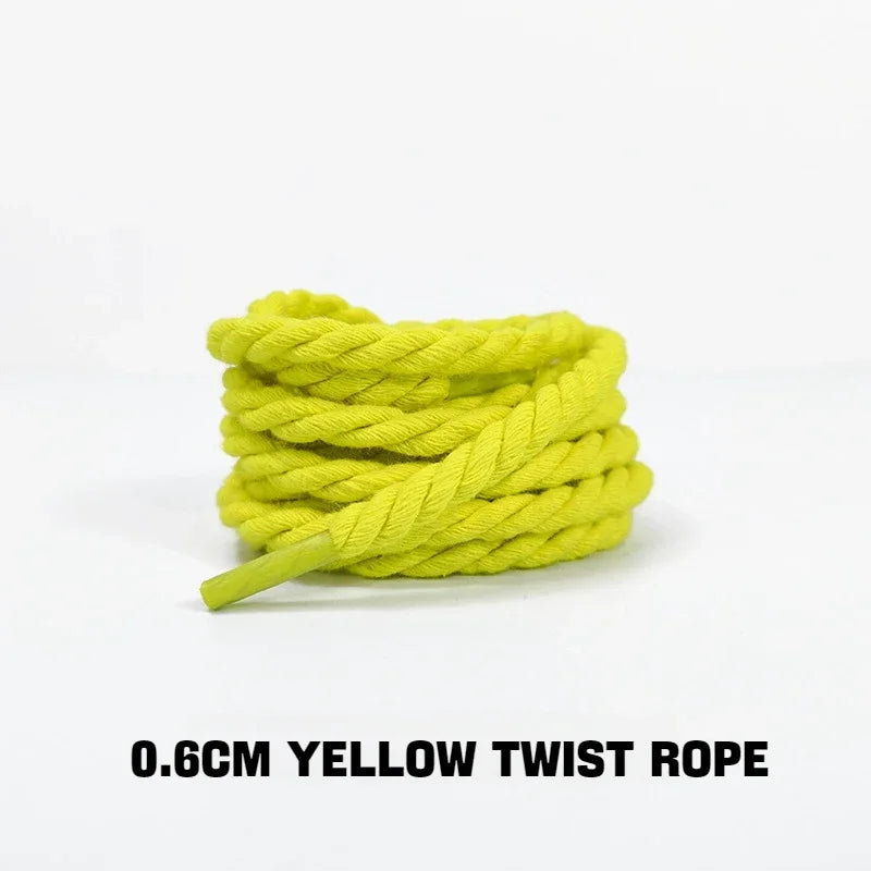 1Pair Round Twisted Rope Laces Kid Adult Sneaker 6MM Width Cotton Shoelace Rubber Bands for Casual Shoe 120/140/160CM Accessorie