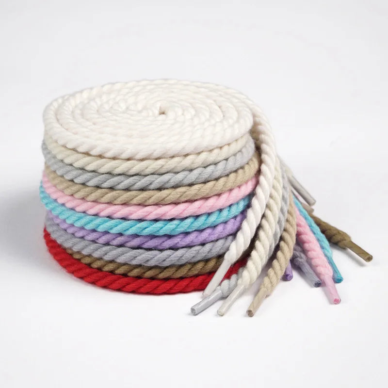 1Pair Round Twisted Rope Laces Kid Adult Sneaker 6MM Width Cotton Shoelace Rubber Bands for Casual Shoe 120/140/160CM Accessorie