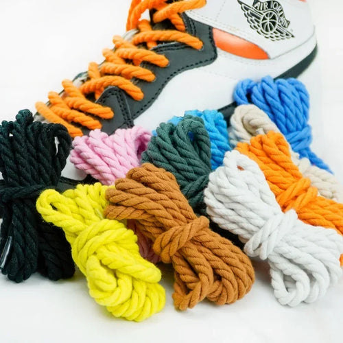 1Pair Round Twisted Rope Laces Kid Adult Sneaker 6MM Width Cotton Shoelace Rubber Bands for Casual Shoe 120/140/160CM Accessorie