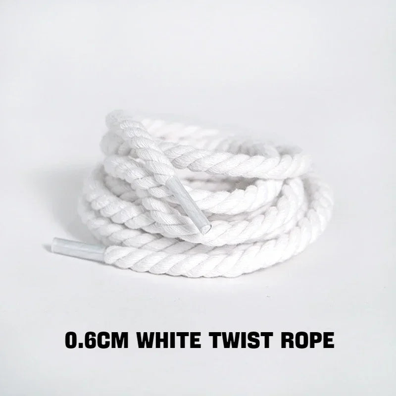 1Pair Round Twisted Rope Laces Kid Adult Sneaker 6MM Width Cotton Shoelace Rubber Bands for Casual Shoe 120/140/160CM Accessorie