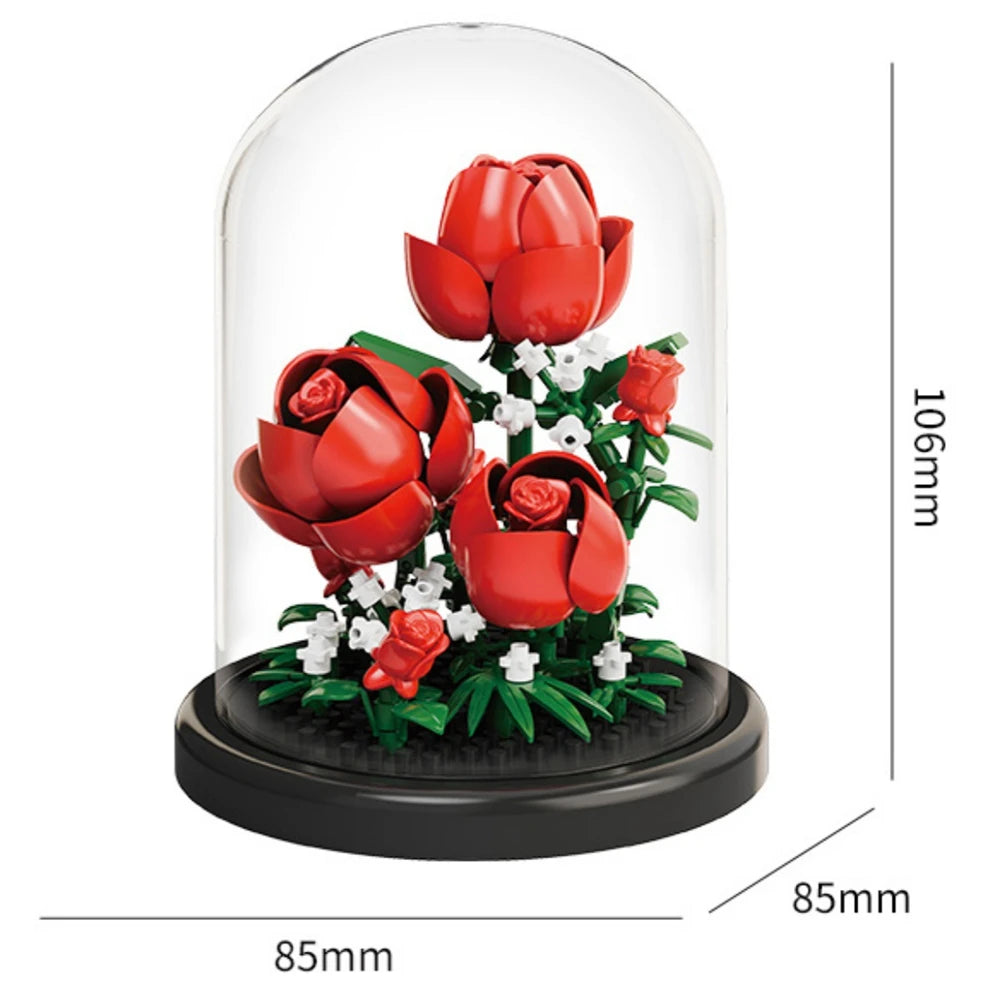 Potted Plant Micro Building Blocks Simulation Lily Rose Flower Assembling Brick Model Kids Toys Home Decoration Collection Gift