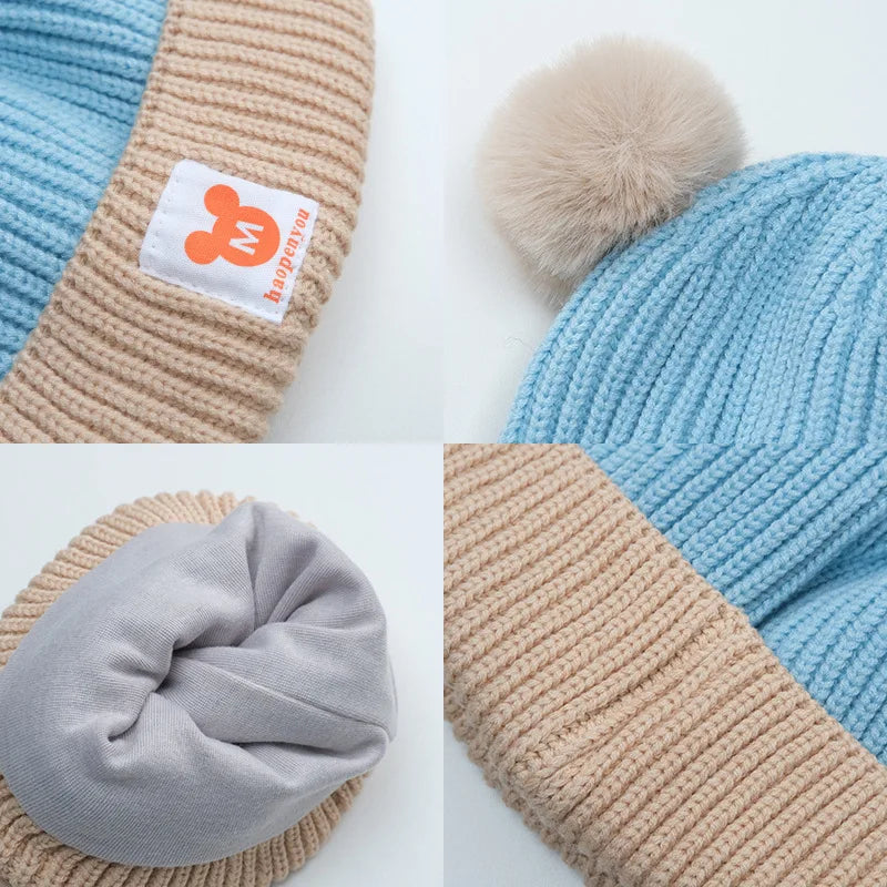 1Set Baby Hat Scarf Set Bear Warm Knitted Children Winter Hat Cap Bonnet Infant Toddler Kids Hat Boys Girls Crochet Beanie