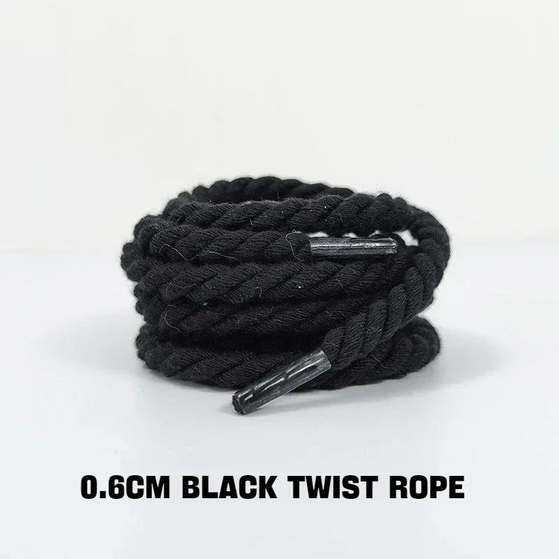 1Pair Round Twisted Rope Laces Kid Adult Sneaker 6MM Width Cotton Shoelace Rubber Bands for Casual Shoe 120/140/160CM Accessorie